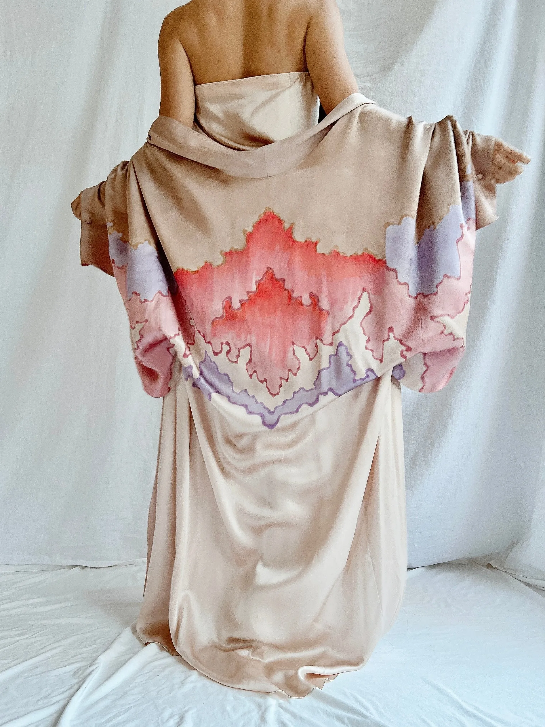 Vintage Silk Painted 2 Piece Gown Set - M/L