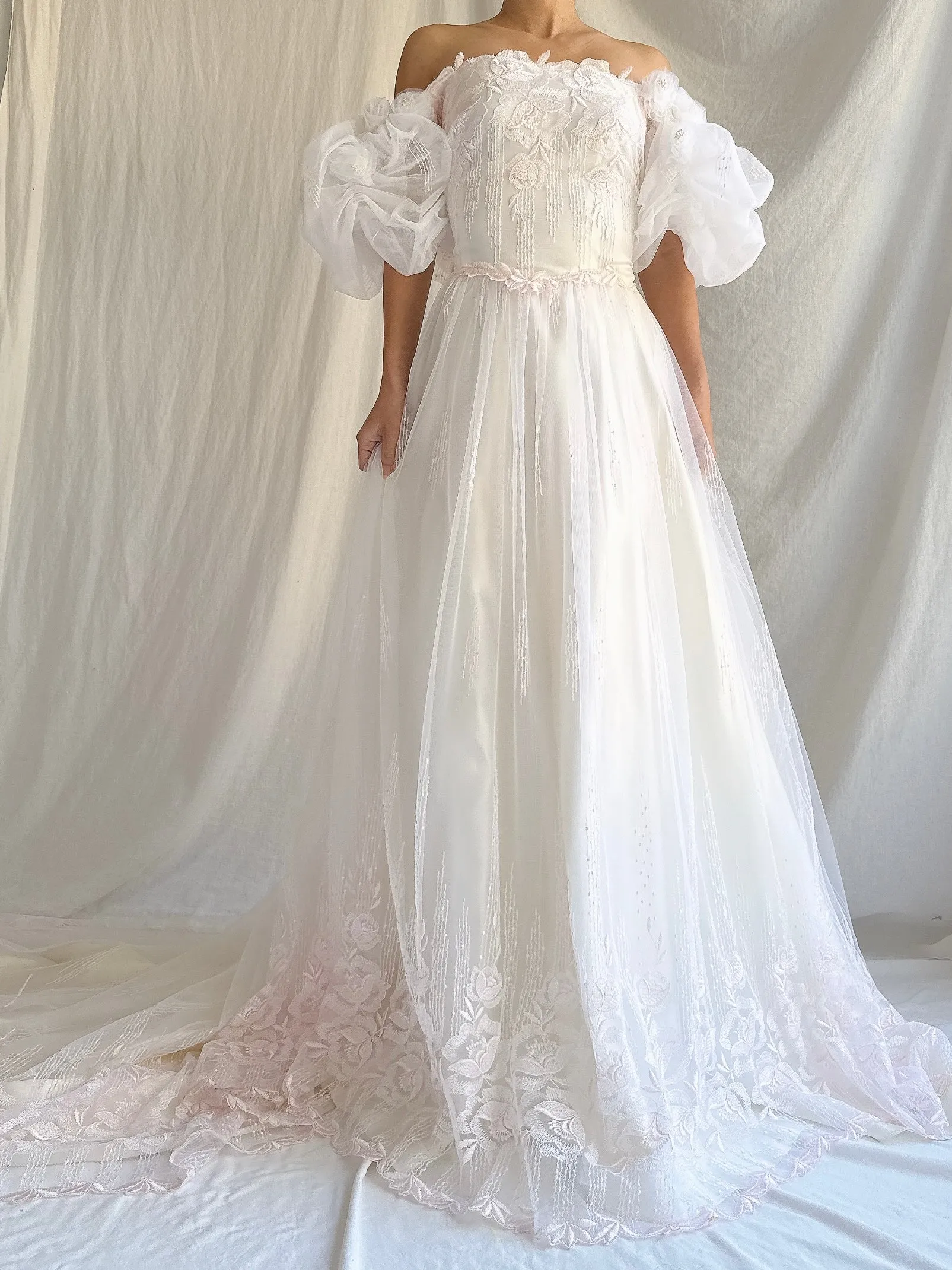Vintage Tulle Off-the-Shoulder Dress - S