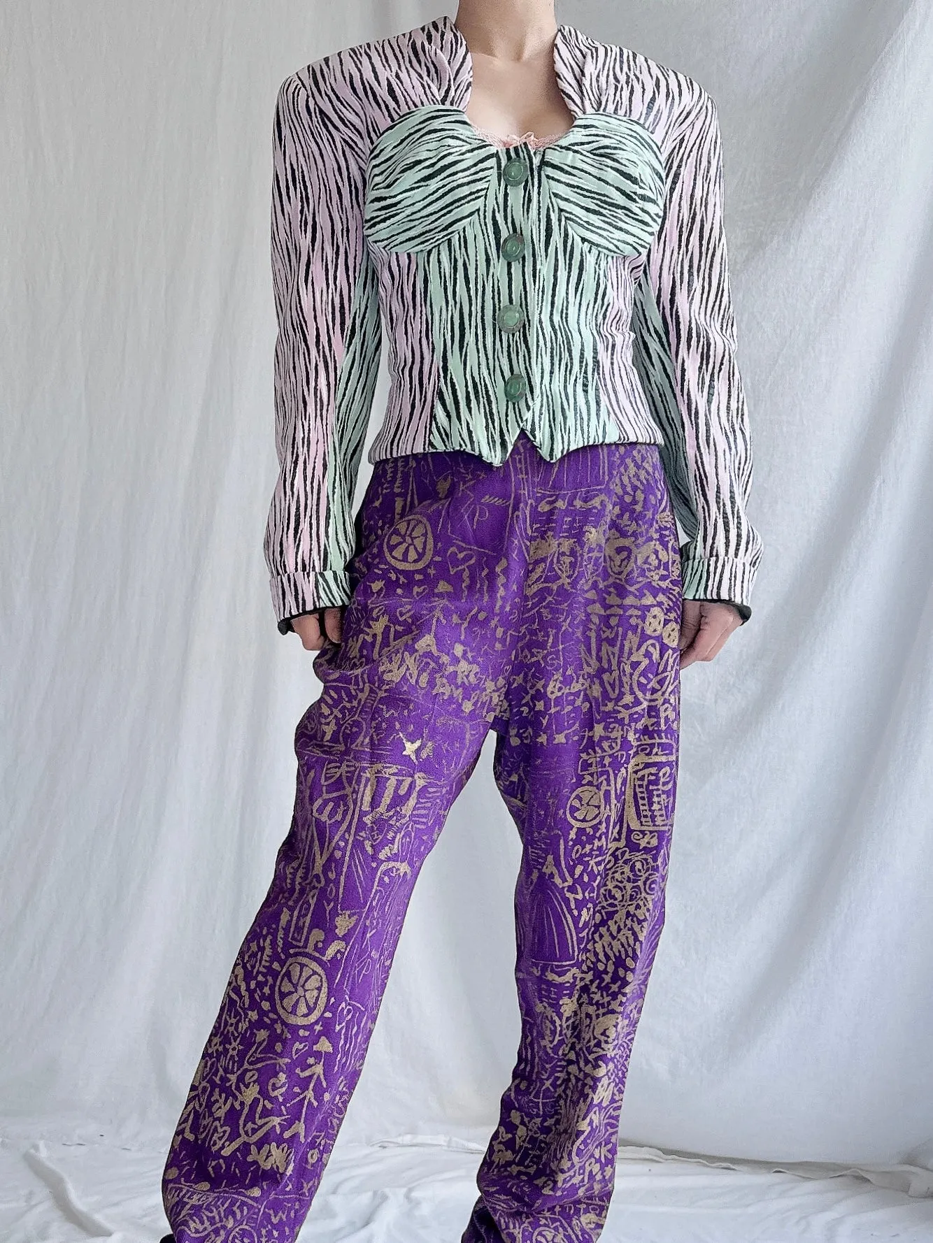 Vintage Zandra Rhodes Linen Zebra Jacket - M