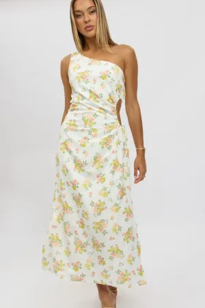 White Floral One Shoulder Midi Dress