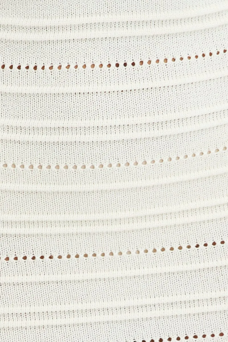 White Knit Dress Twisted Bust Midi