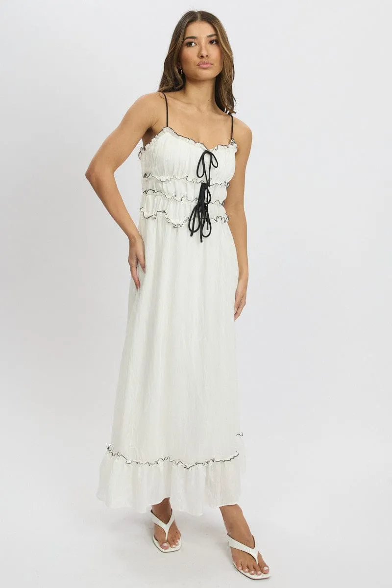 White Midi Dress Contrast Tie