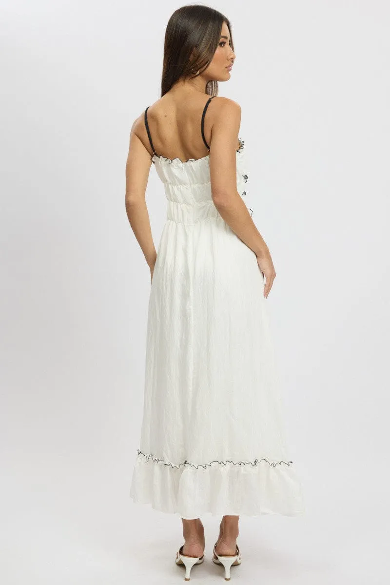 White Midi Dress Contrast Tie