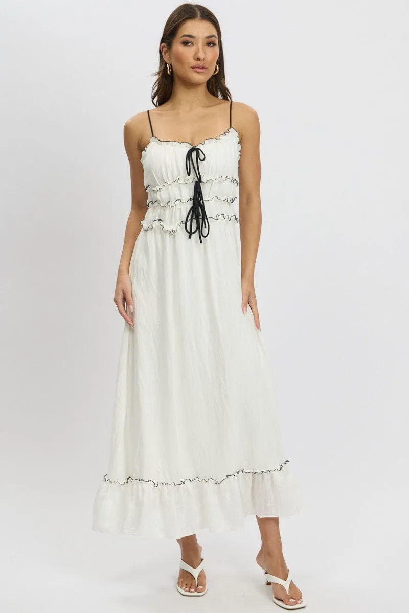 White Midi Dress Contrast Tie