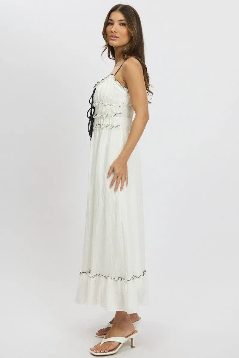 White Midi Dress Contrast Tie
