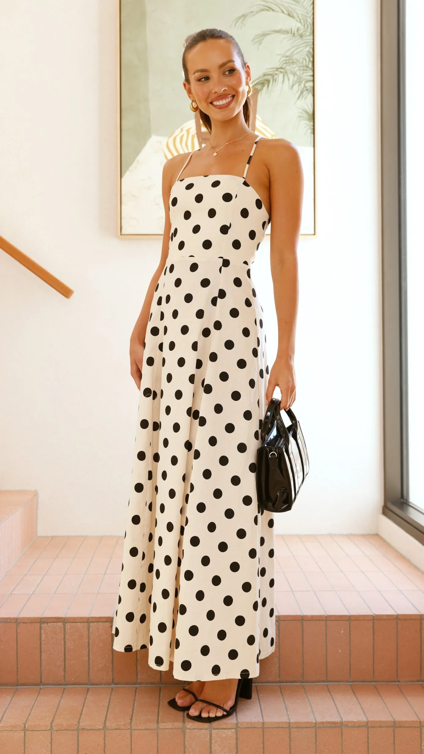 Xandra Midi Dress - Beige / Black