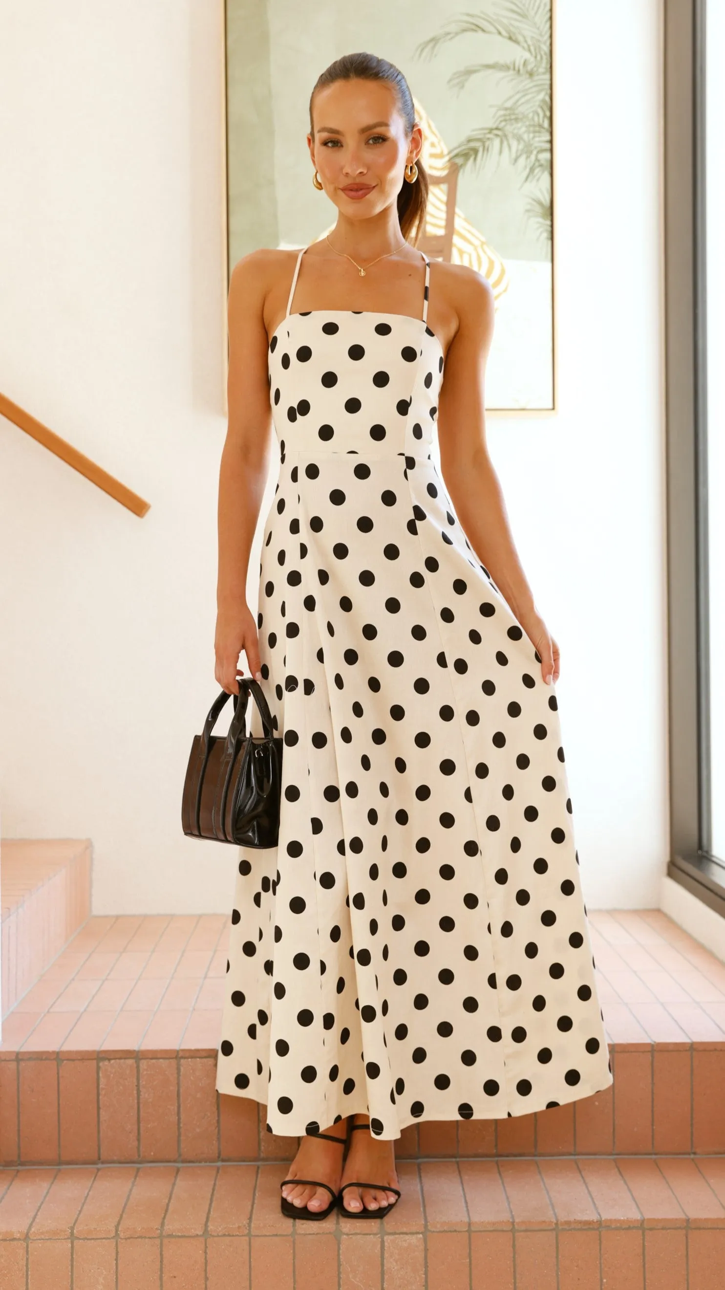 Xandra Midi Dress - Beige / Black