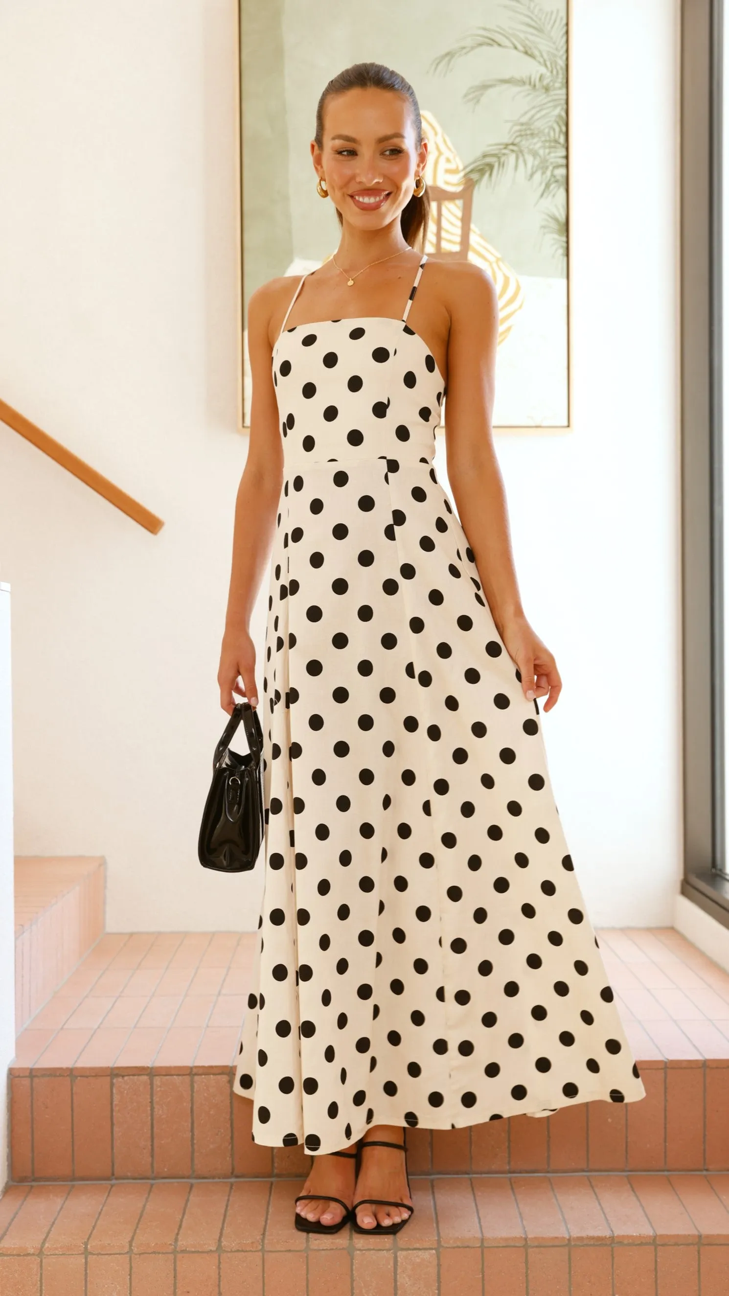 Xandra Midi Dress - Beige / Black