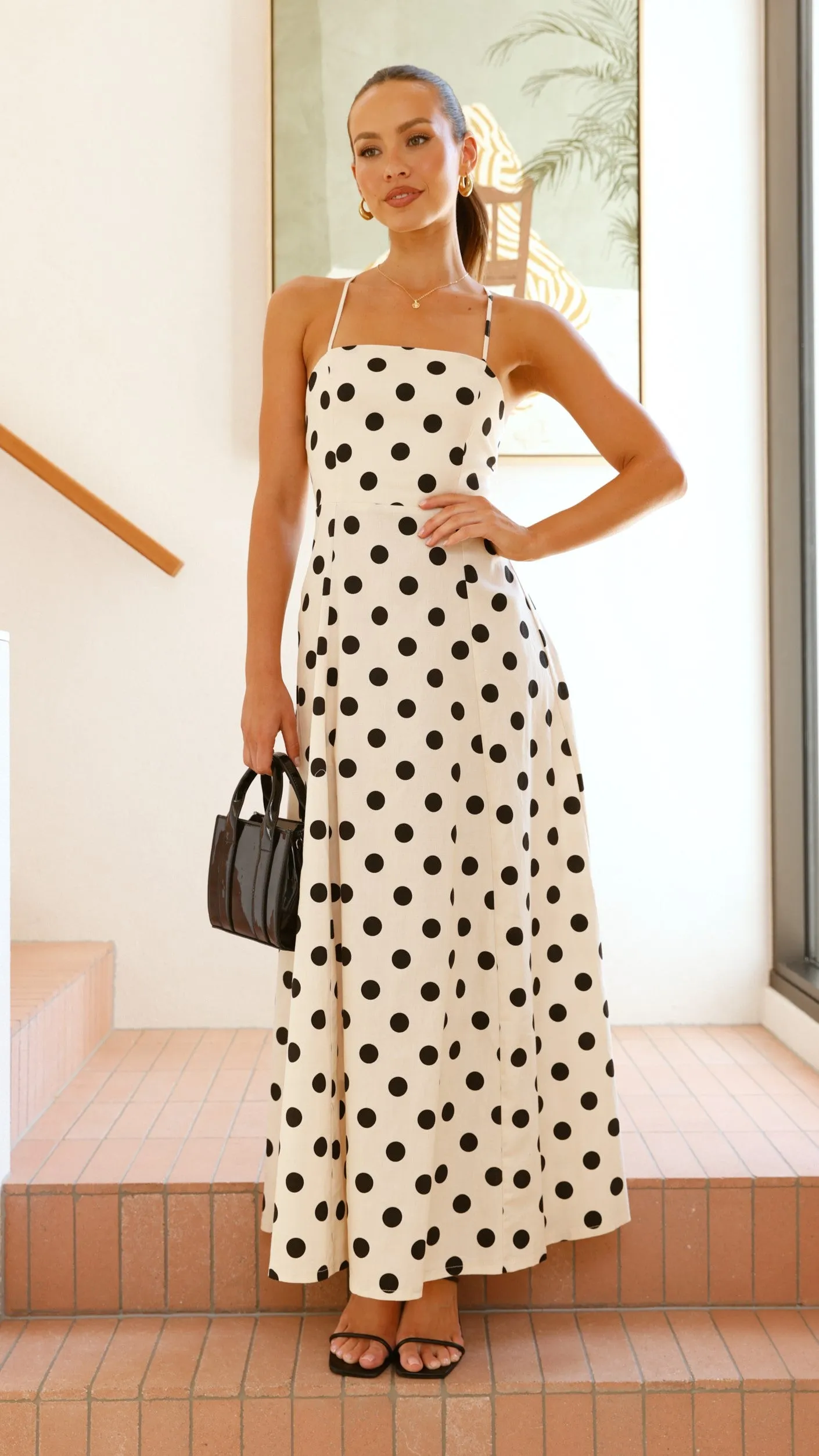 Xandra Midi Dress - Beige / Black