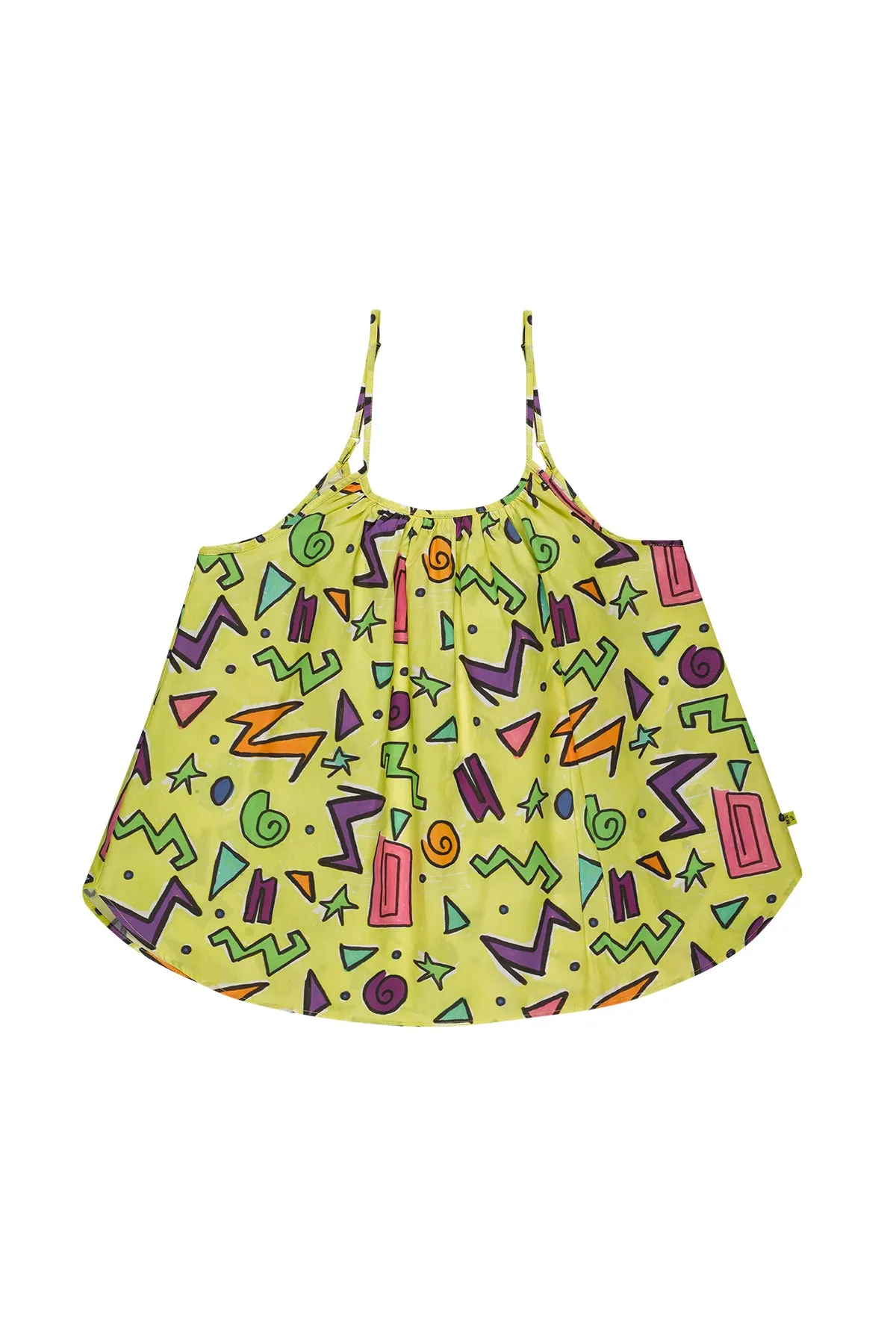 YELLOW SQUIGGLE PRINT OVERSIZED SLIP TOP