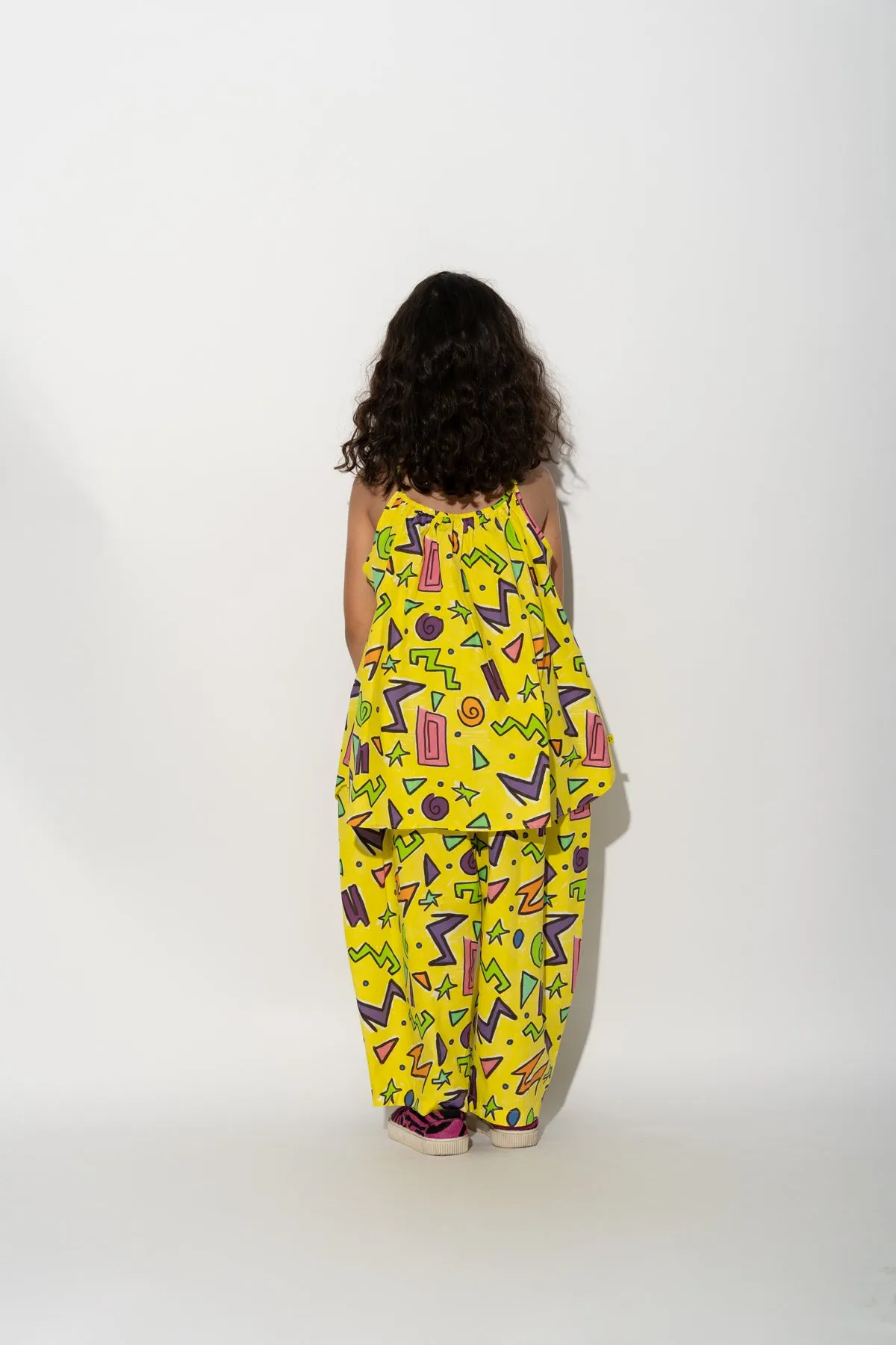 YELLOW SQUIGGLE PRINT OVERSIZED SLIP TOP