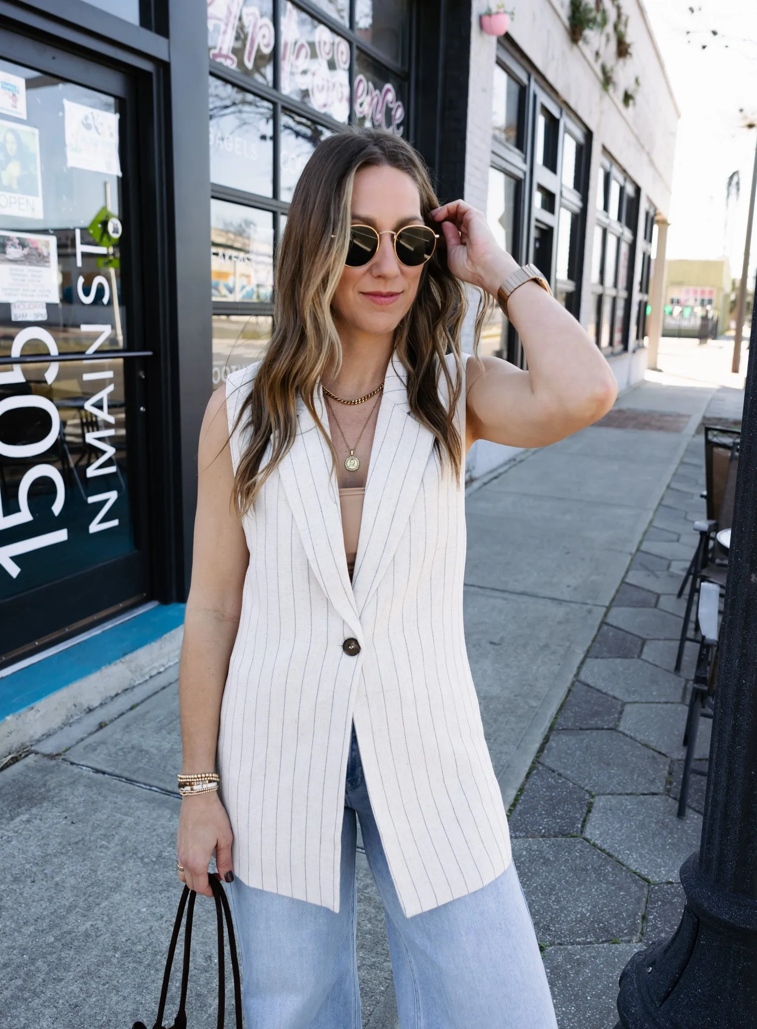 Zander Sleeveless Striped Blazer