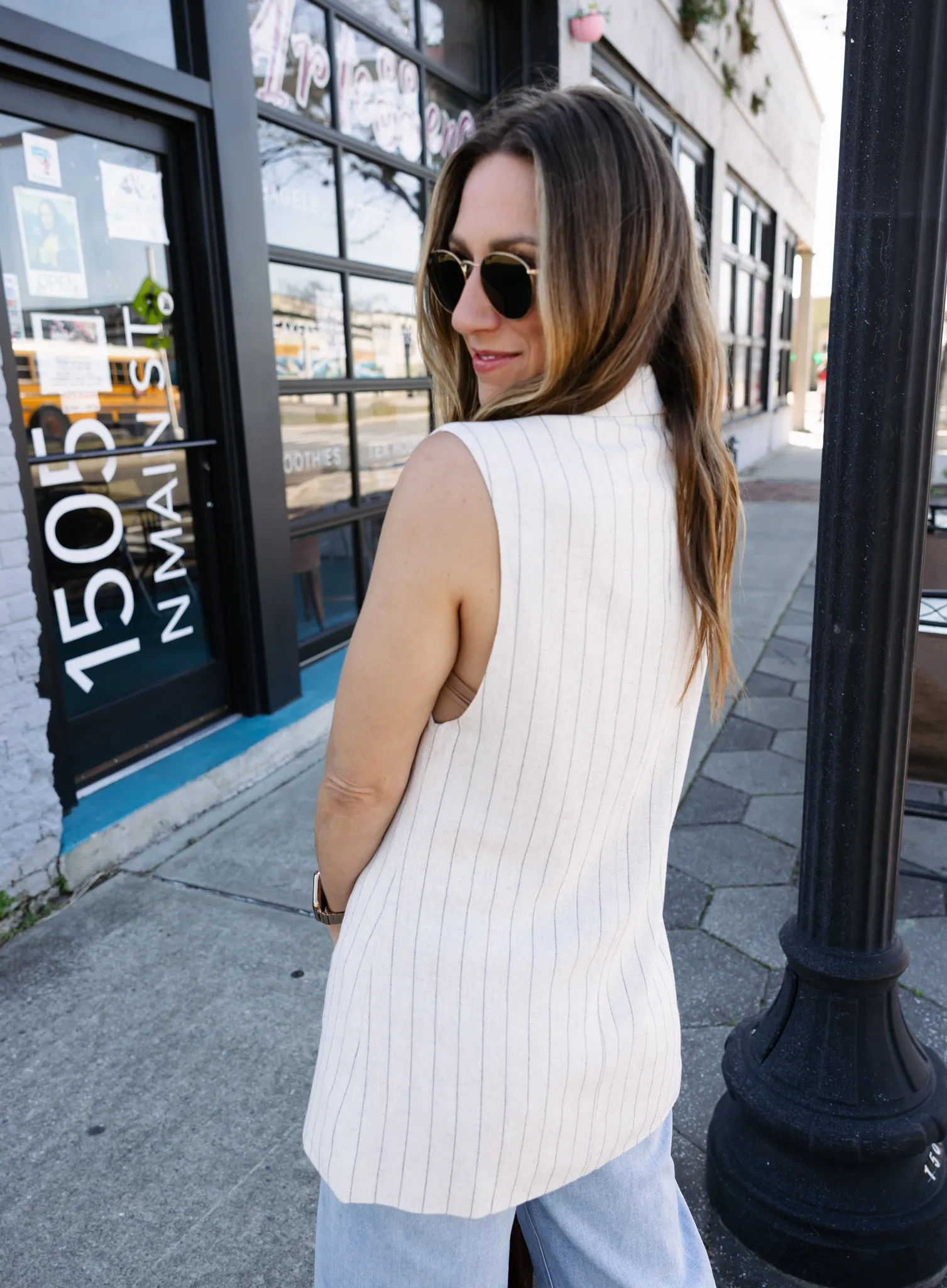 Zander Sleeveless Striped Blazer