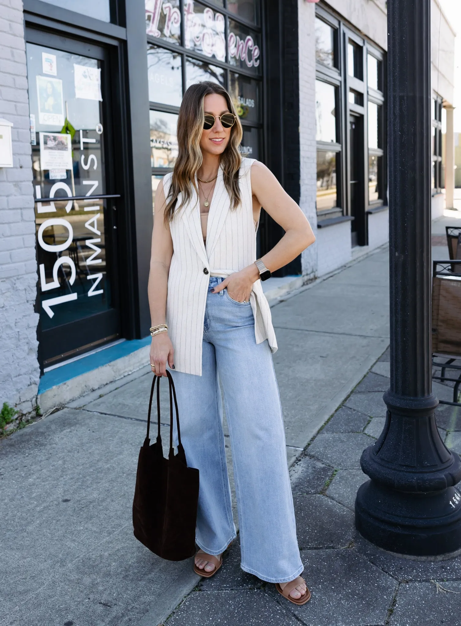 Zander Sleeveless Striped Blazer