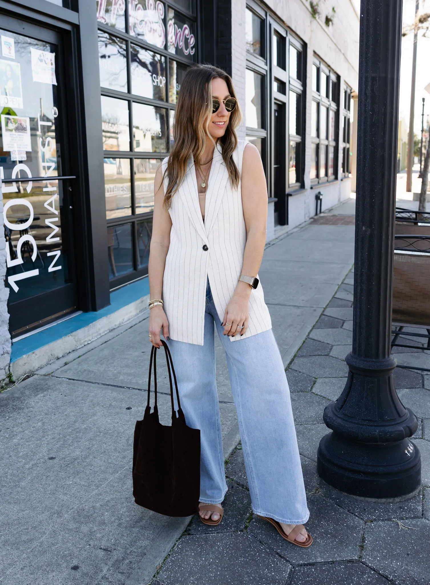 Zander Sleeveless Striped Blazer