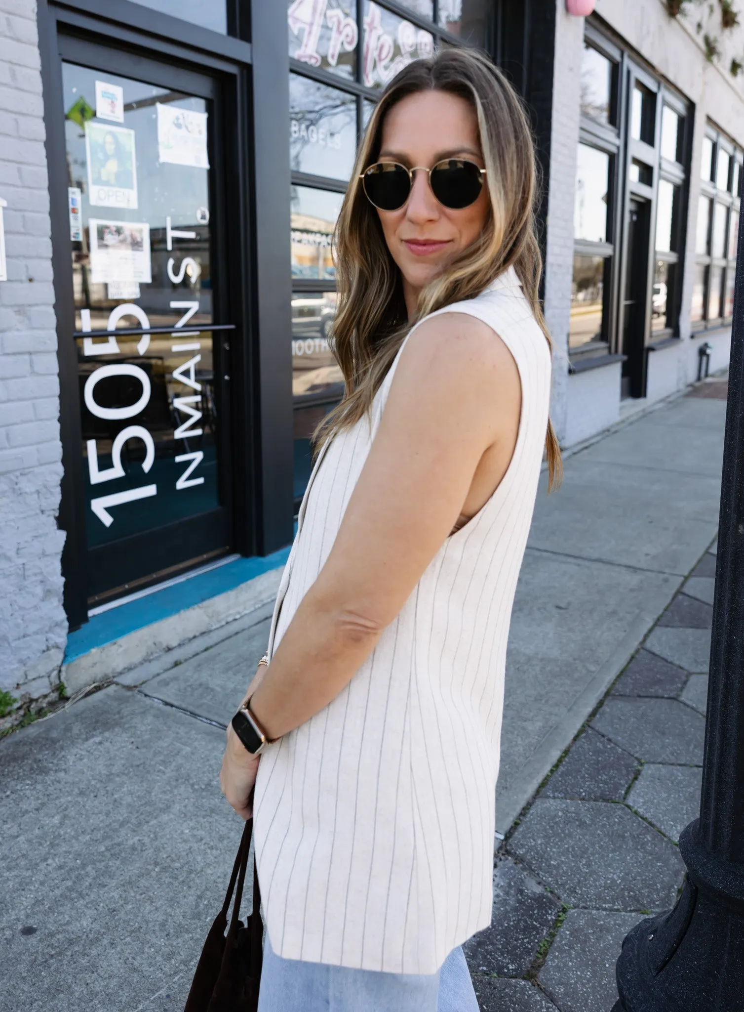 Zander Sleeveless Striped Blazer